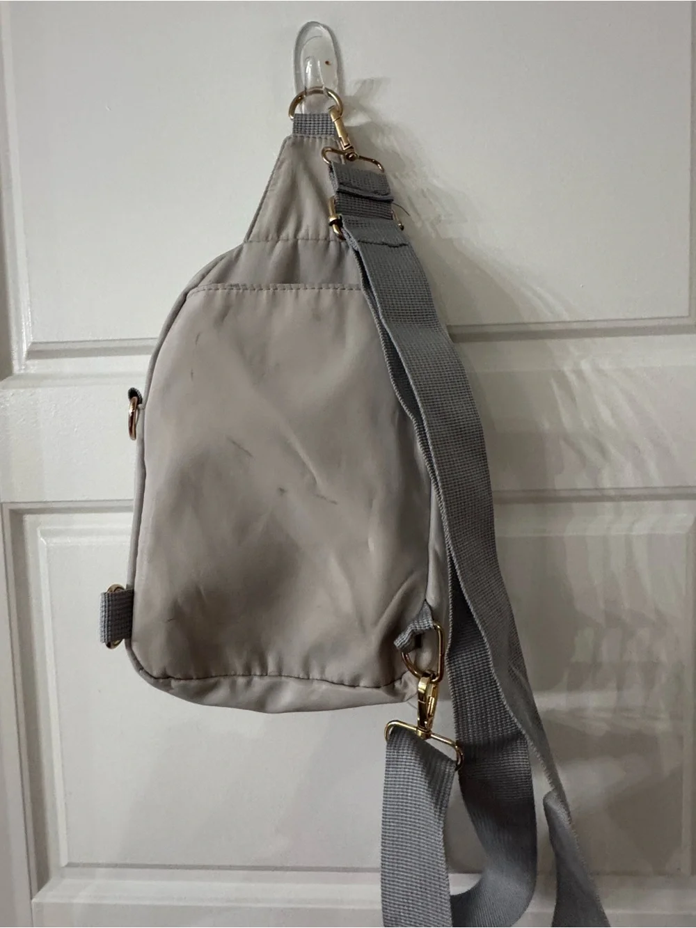 EDZIE Light Gray Women's Crossbody Sling Bag with Gold Hardware